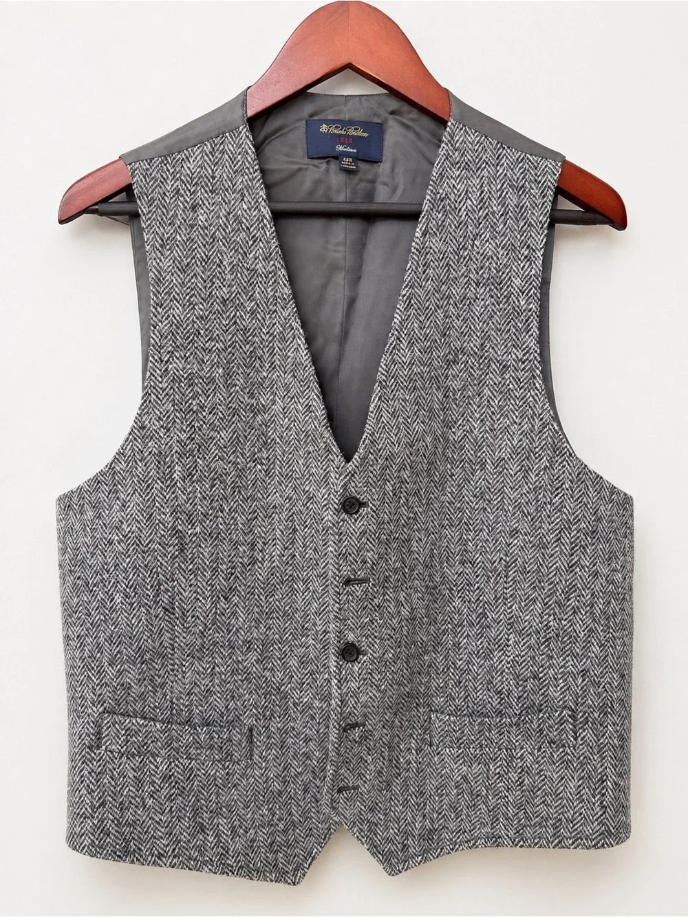 Brooks Brothers 1818 Harris Tweed Wool Vest 42R Gray Herringbone